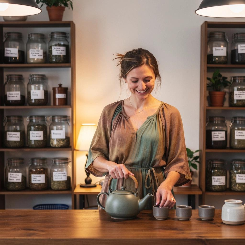 Súprava na čaj s rôznymi bylinkami, ktorá leží na bielej utierke, obklopená sviečkami.